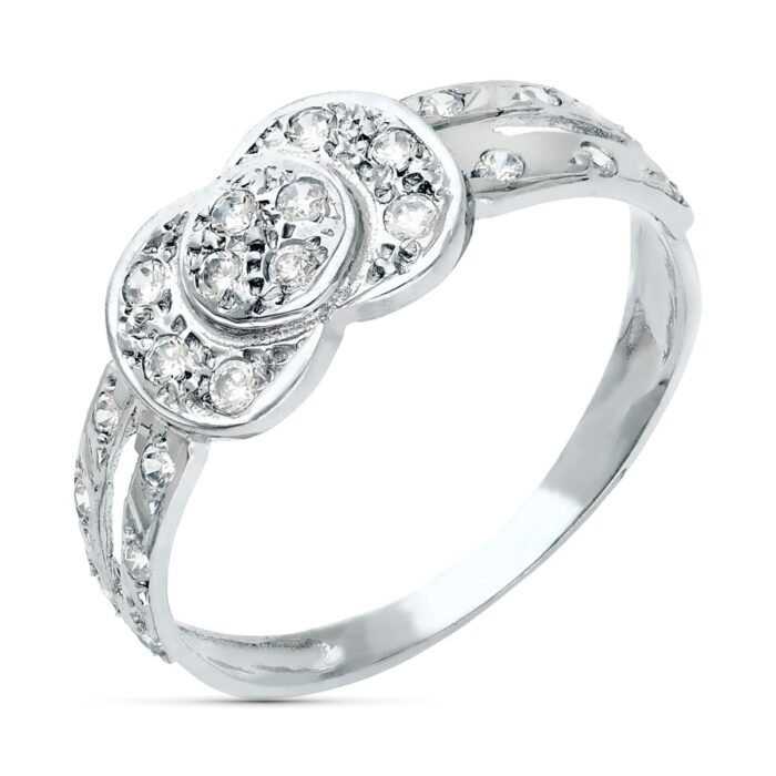 18K SORTIJA ORO BLANCO MOTIVO CON CIRCONITAS. ANCHO 7,5 MM