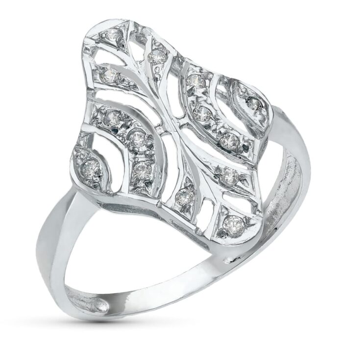 18K SORTIJA ORO BLANCO MOTIVO LANZADERA 20X15 MM CON CIRCONITAS. ANCHO: 20 MM
