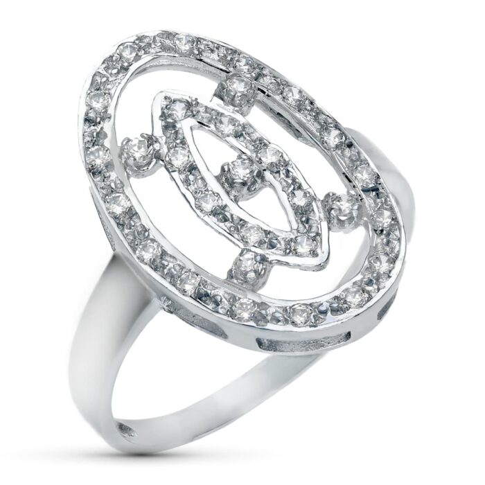 18K SORTIJA ORO BLANCO MOTIVO LANZADERA 21X14 MM CON CIRCONITAS. ANCHO: 21 MM