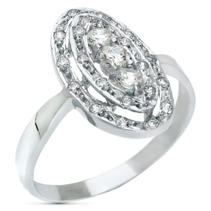 18K SORTIJA ORO BLANCO LANZADERA CON CIRCONITAS. ANCHO: 18 MM