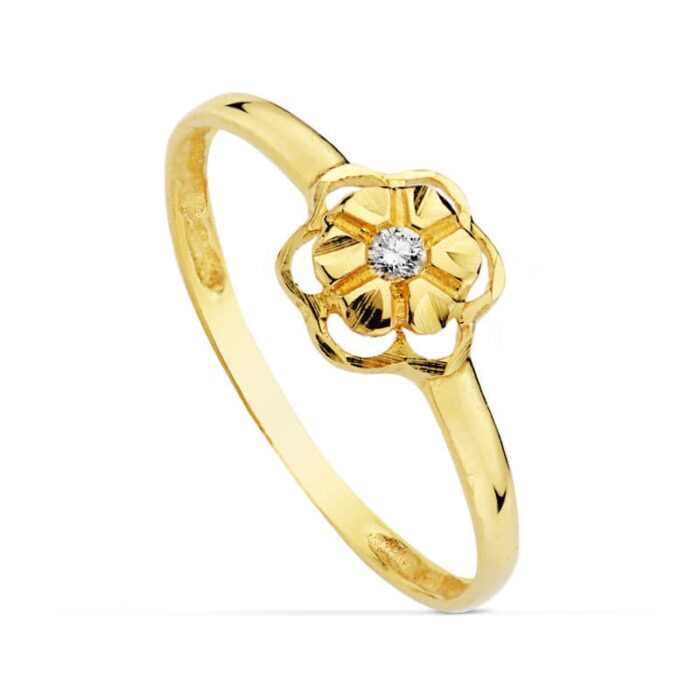 18K SORTIJA FLOR Y CIRCONITA