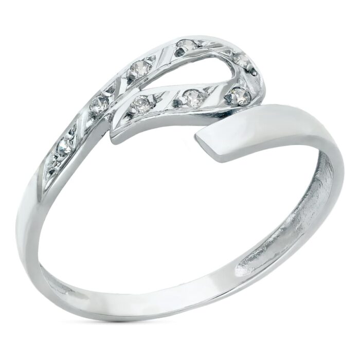 18K SORTIJA ORO BLANCO CRUZADA CON CIRCONITAS. ANCHO 7 MM