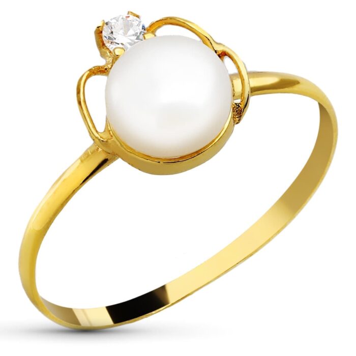 18K SORTIJA PERLA Y CIRCONITAS