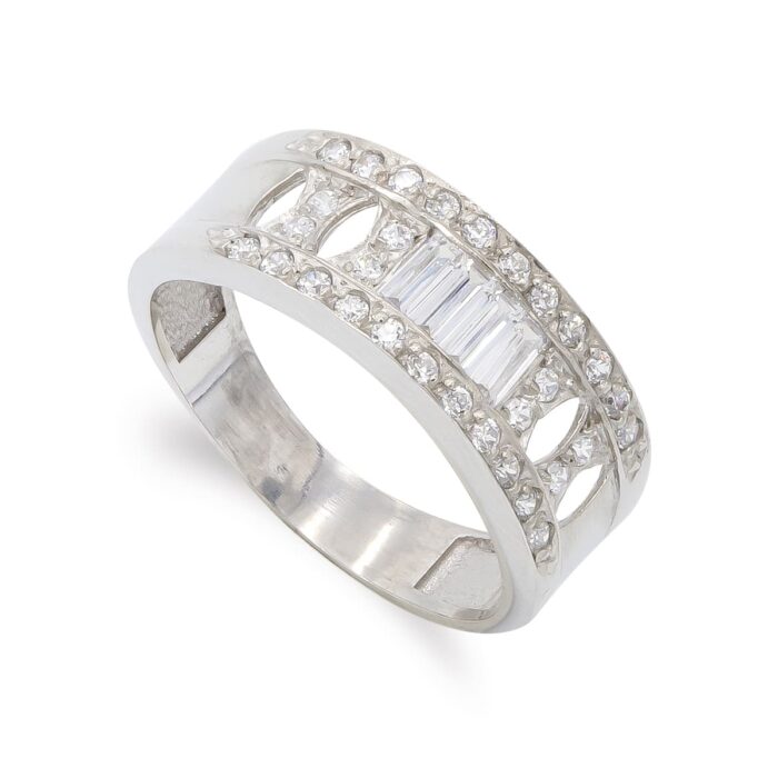 18K SORTIJA ORO BLANCO BARRITAS Y CIRCONITAS