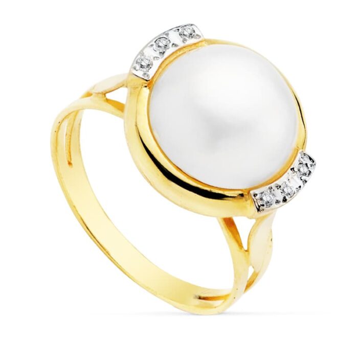 18K SORTIJA BICOLOR PERLA JAPONESA 12 MM
