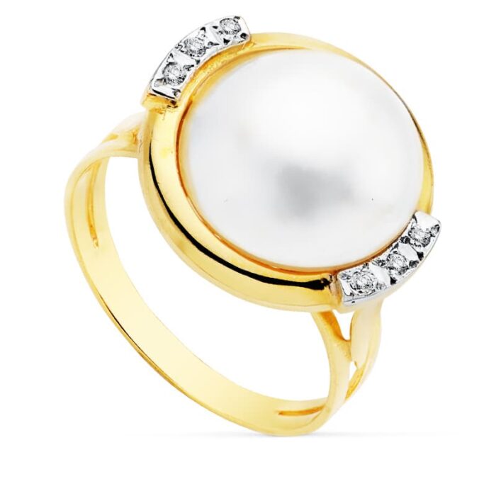 18K SORTIJA BICOLOR PERLA JAPONESA 14 MM