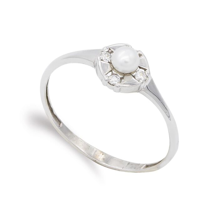 18K SORTIJA ORO BLANCO COMUNION PERLA Y CIRCONITAS