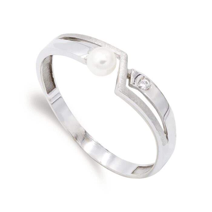 18K SORTIJA ORO BLANCO PERLA Y CIRCONITA