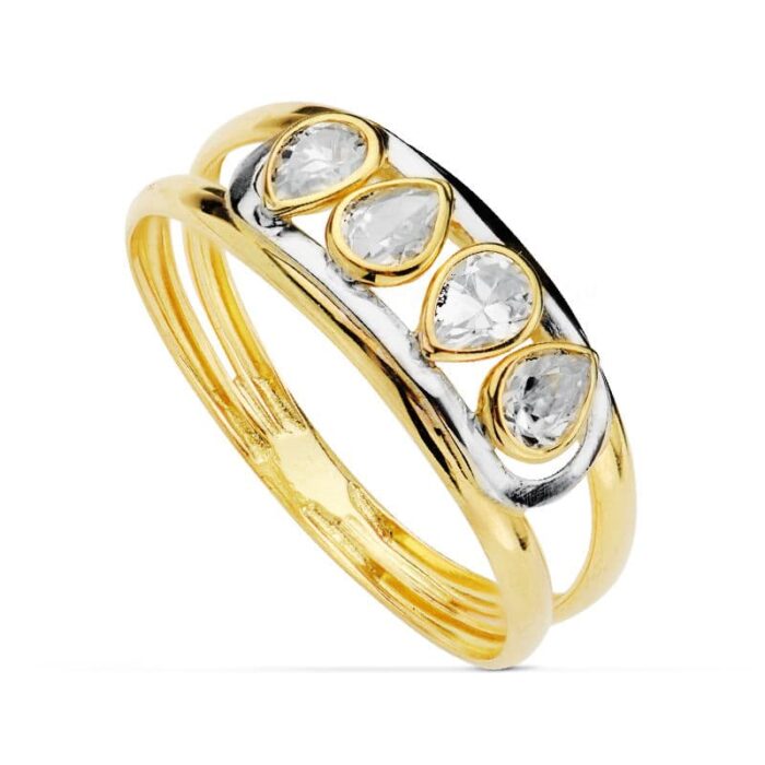 18K SORTIJA ORO BICOLOR PIEDRAS PERA