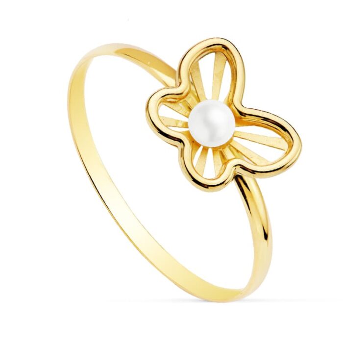 18K SORTIJA MARIPOSA PERLA 2.5 MM