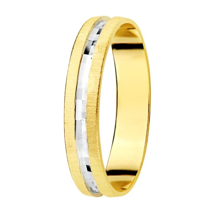 18K ALIANZA ORO BICOLOR TALLADA Y BORDES MATIZADOS. 3.5 MM
