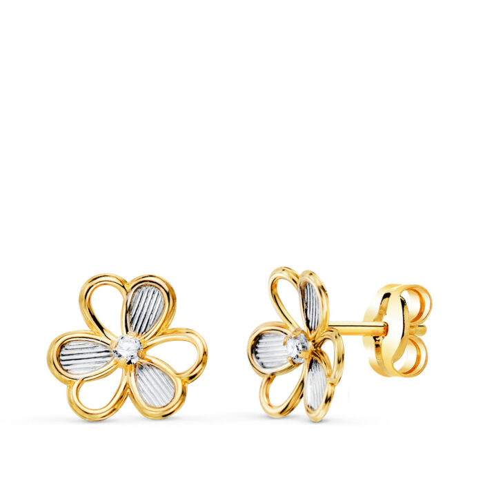 18K PENDIENTES ORO BICOLOR TREBOL CON CIRCONITAS. MEDIDA: 8X7 MM. CIERRE PRESION