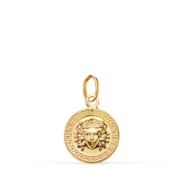 18K MEDALLA ORO AMARILLO MEDUSA GRECA EN BRILLO. MEDIDA: 12 MM
