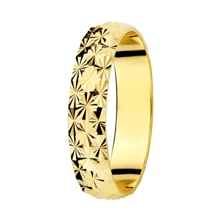 18K ALIANZA ORO AMARILLO DIAMANTADA. ANCHO: 4 MM