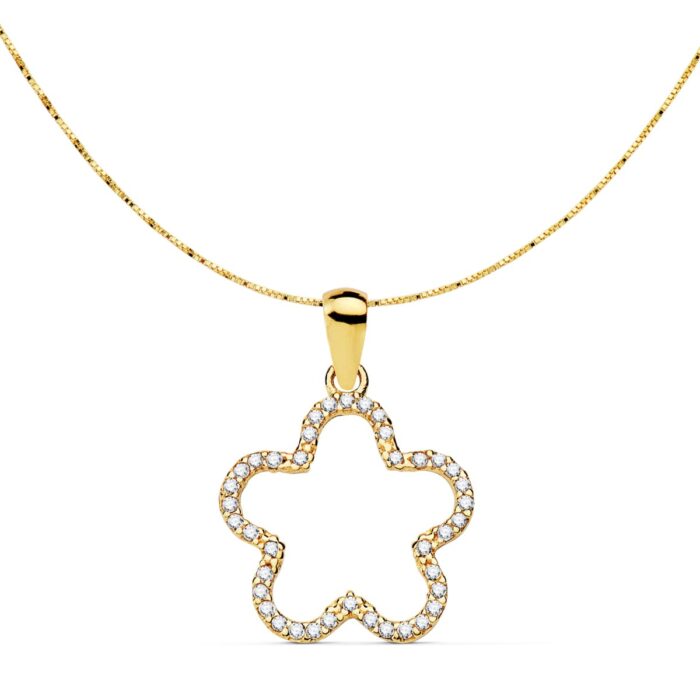 18K COLGANTE ORO AMARILLO ESTRELLA CIRCONITA 16X16 MM CADENA VENECIANA 42 3 CM