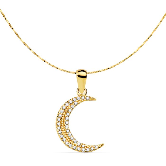 18K COLGANTE ORO AMARILLO LUNA CIRCONITA 15X11 MM CADENA VENECIANA 42 3 CM