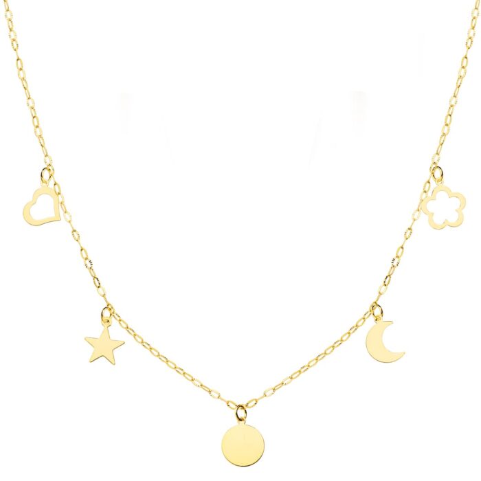 18K GARGANTILLA ORO AMARILLO PLACA CHAPAS MOTIVOS 6 MM CADENA FORZADA 45CM