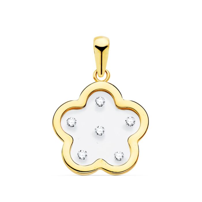 18K COLGANTE ORO AMARILLO FLOR AIRSHINE TRANSPARENTE CON CIRCONITA 14X14 MM