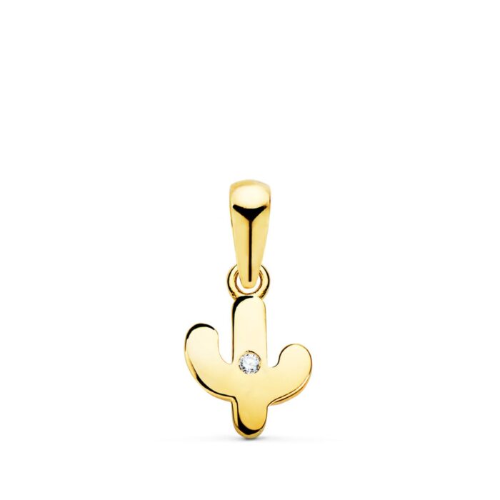 18K COLGANTE ORO AMARILLO CACTUS MINI CON CIRCONITA 8.5X7 MM