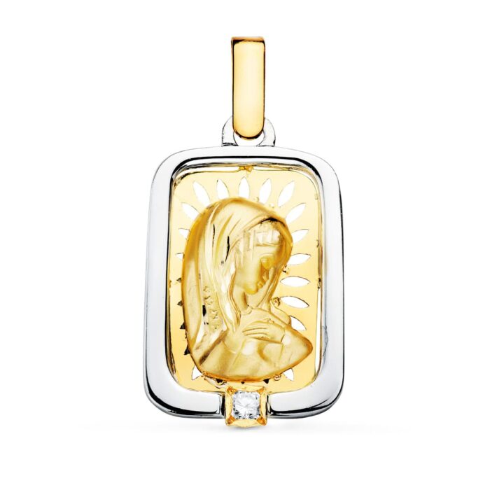 18K MEDALLA ORO AMARILLO VIRGEN NIÑA ORO Y PLATA CIRCONITA 21X15 MM