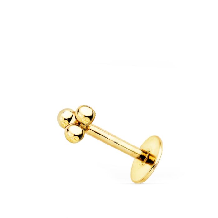 18K PIERCING OREJA ORO AMARILLO PIRAMIDE TRES BOLITAS 4X3.5 MM ( UNIDAD )