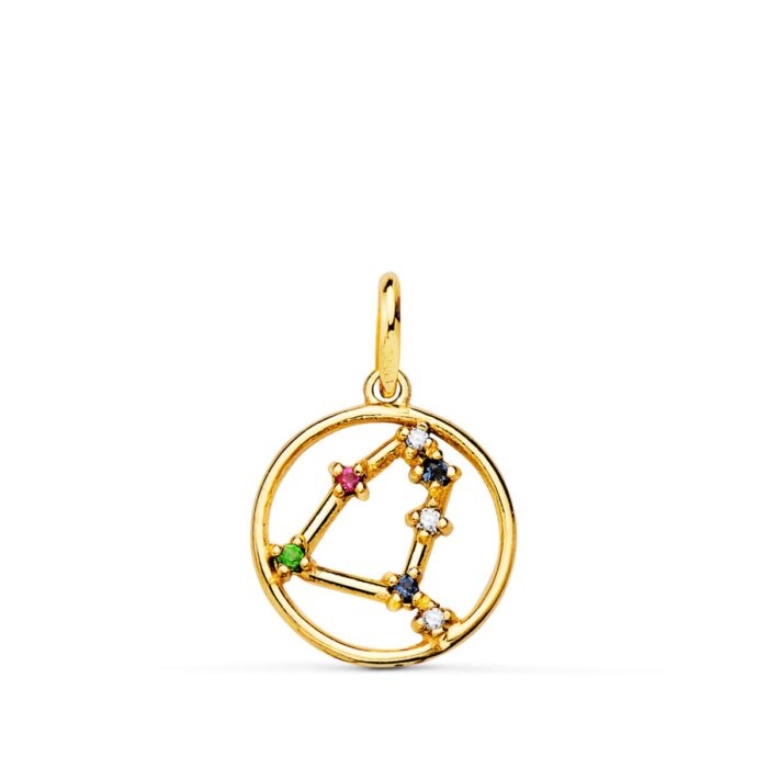 18K HOROSCOPO ORO AMARILLO CAPRICORNIO CONSTELACIONES CIRCONITA 12 MM