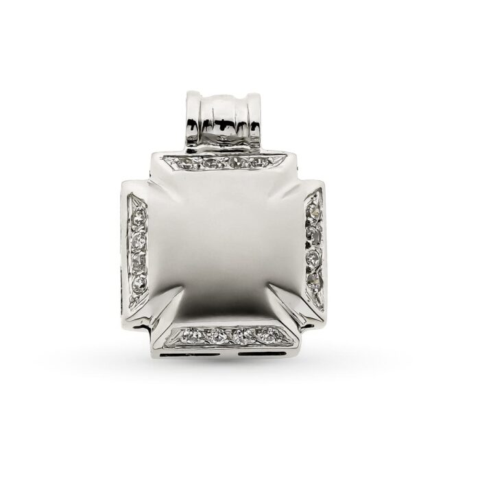 18K CRUZ ORO BLANCO HUECA CON CIRCONITA 16X12 MM