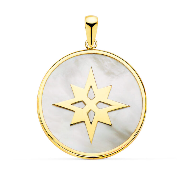 18K COLGANTE ORO AMARILLO Y NACAR SIMBOLO ESTRELLA POLAR 20 MM