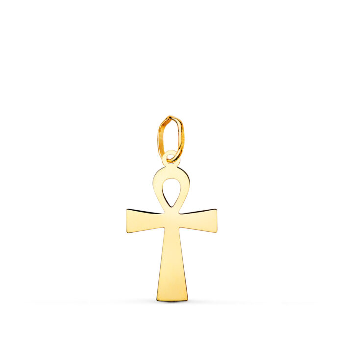 18K COLGANTE ORO AMARILLO BRILLO CRUZ DE LA VIDA 18 X 10 MM