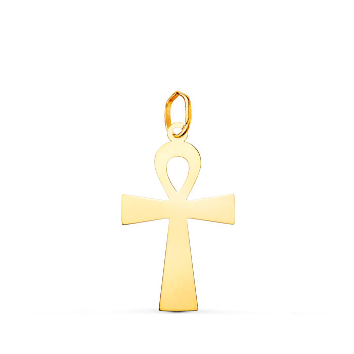 18K COLGANTE ORO AMARILLO BRILLO CRUZ DE LA VIDA 22 X 13 MM