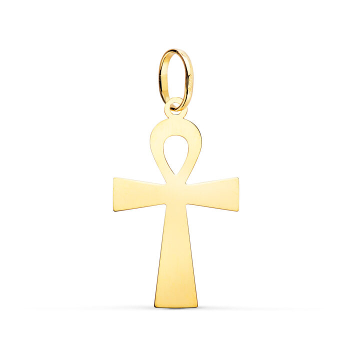18K COLGANTE ORO AMARILLO BRILLO CRUZ DE LA VIDA 28 X 16 MM