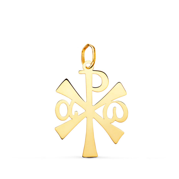 18K COLGANTE ORO AMARILLO CRUZ CRISMON BRILLO 22 X 14 MM