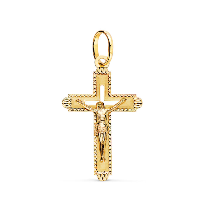 18K CRUZ ORO AMARILLO CON CRISTO TALLADA 27 X 17 MM