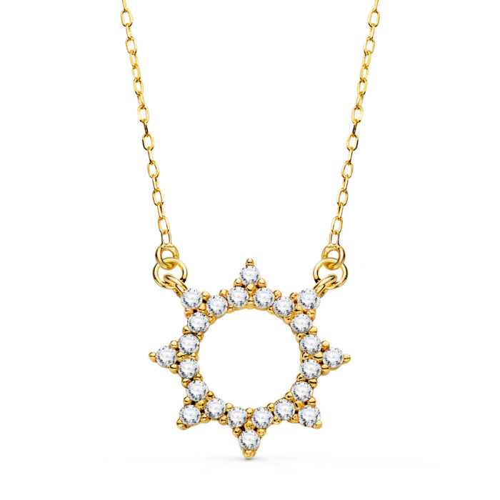18K GARGANTILLA ORO AMARILLO COLGANTE SOL 14MM CADENA FORZADA 42 5 CM