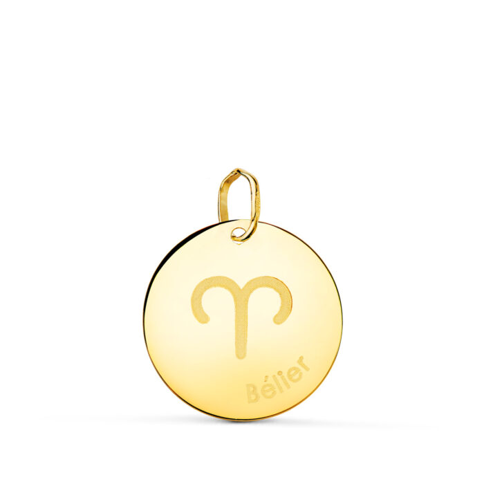 18K HOROSCOPO ORO AMARILLO ARIES EN FRANCES BRILLO 16 MM