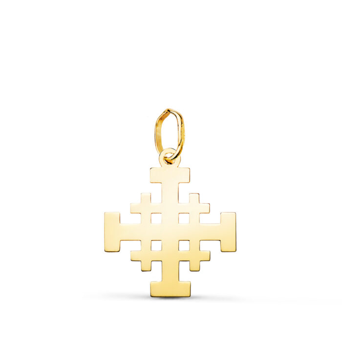 18K COLGANTE ORO AMARILLO CRUZ DE JERUSALEN SILUETA EN BRILLO. 17 X 15 MM