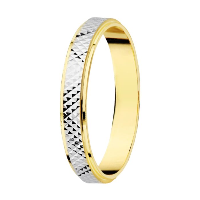 18K ALIANZA ORO BICOLOR TALLADA Y BORDES EN BRILLO 3 MM