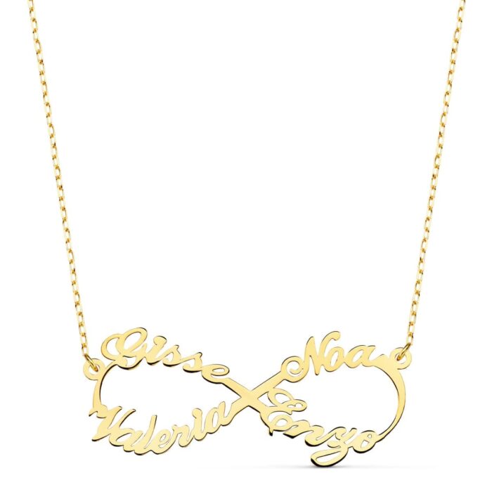 18K GARGANTILLA ORO AMARILLO INFINITO PERSONALIZADO 4 NOMBRES 35 MM CADENA 44+2 CM
