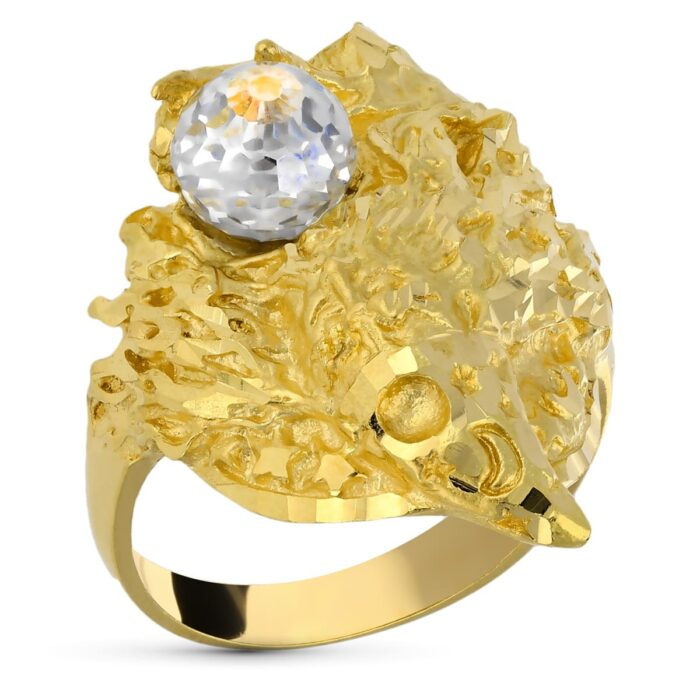 18K SELLO ORO AMARILLO CABALLERO MAGO BOLA CRISTAL