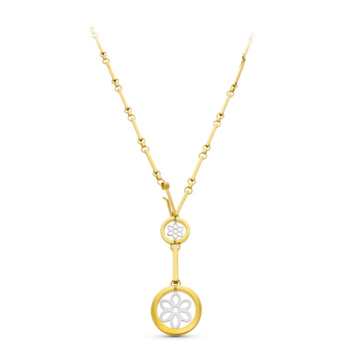 18K GARGANTILLA ORO BICOLOR CIRCULOS Y FLOR 45CM