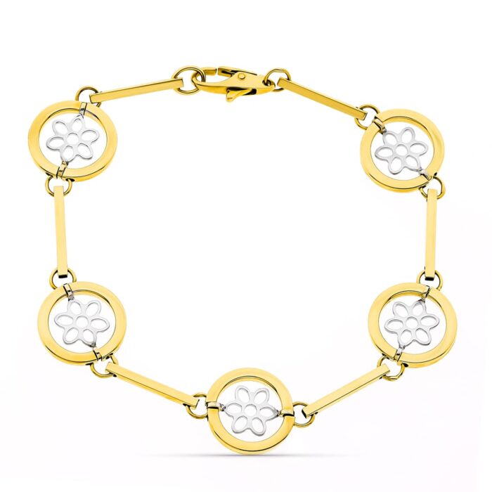 18K PULSERA ORO BICOLOR CALADOS ANCHO 14 MM LARGO 19CM