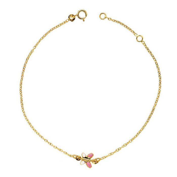 18K PULSERA ORO AMARILLO MARIPOSA ESMALTE 18CM 1.20CM