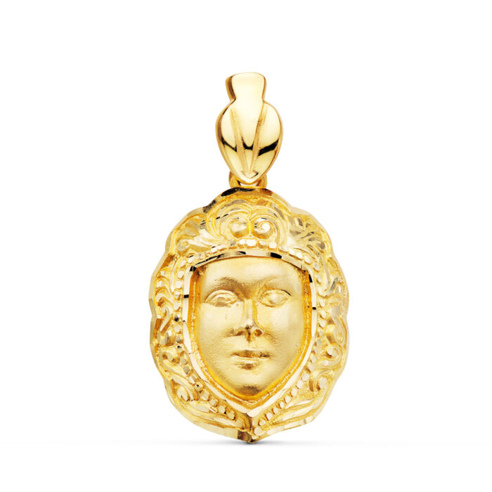 18K COLGANTE ORO AMARILLO ROSTRO VIRGEN DEL ROCIO  26 X 18 MM
