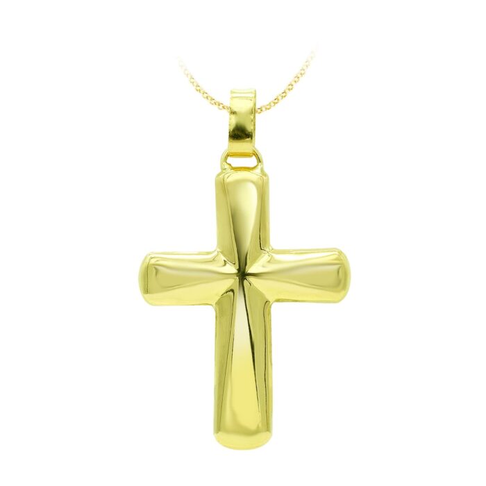 18K CRUZ ORO AMARILLO HUECA LISA 37X26 MM