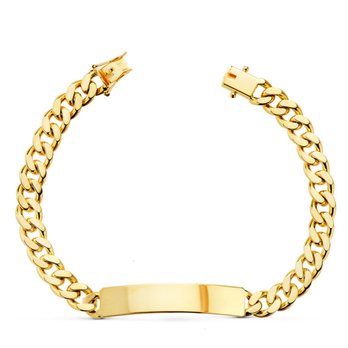 18K PULSERA ESCLAVA ORO AMARILLO MACIZA BARBADA ANCHO: 7MM. LARGO: 21CM  PLACA CHAPA: 40X8MM