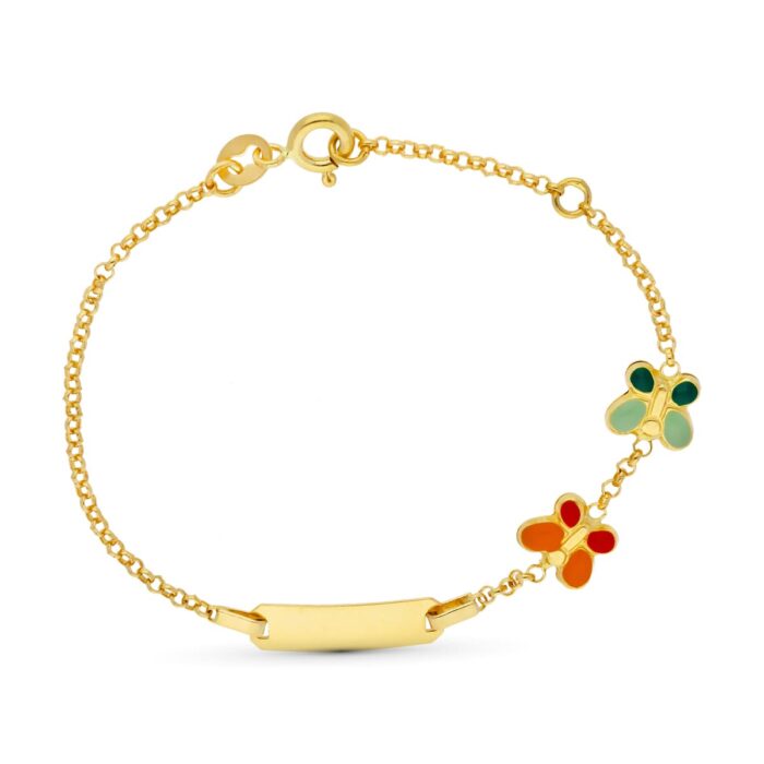 18K ESCLAVA ORO AMARILLO MARIPOSAS ESMALTE 16CM
