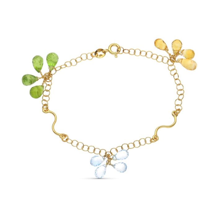 18K PULSERA ORO AMARILLO PIEDRAS COLORES.