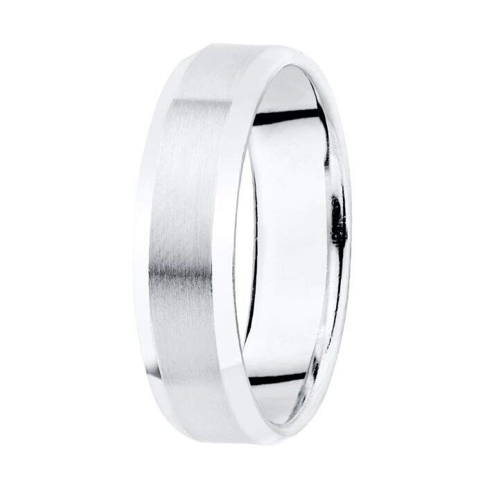 18K ALIANZA ORO BLANCO MATIZADA Y BORDES BRILLO 5 MM