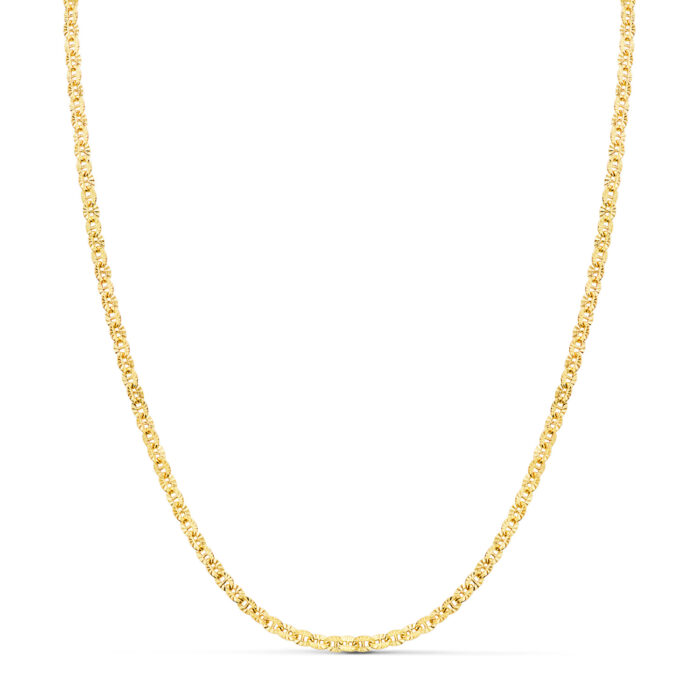 18K CADENA ORO AMARILLO FORZADA HUECA ESLABON TALLADO LARGO 40CM ANCHO 2 MM