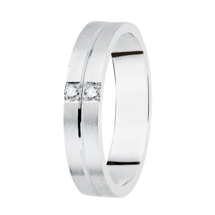18K ALIANZA ORO BLANCO MATIZADA 4 MM DIAMANTES 0.06 QTS.